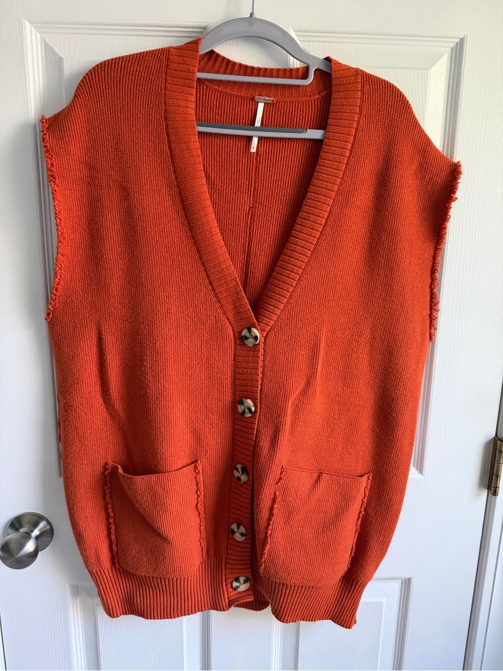 Free People Sleeveless Button-Front Knit Vest - Orange